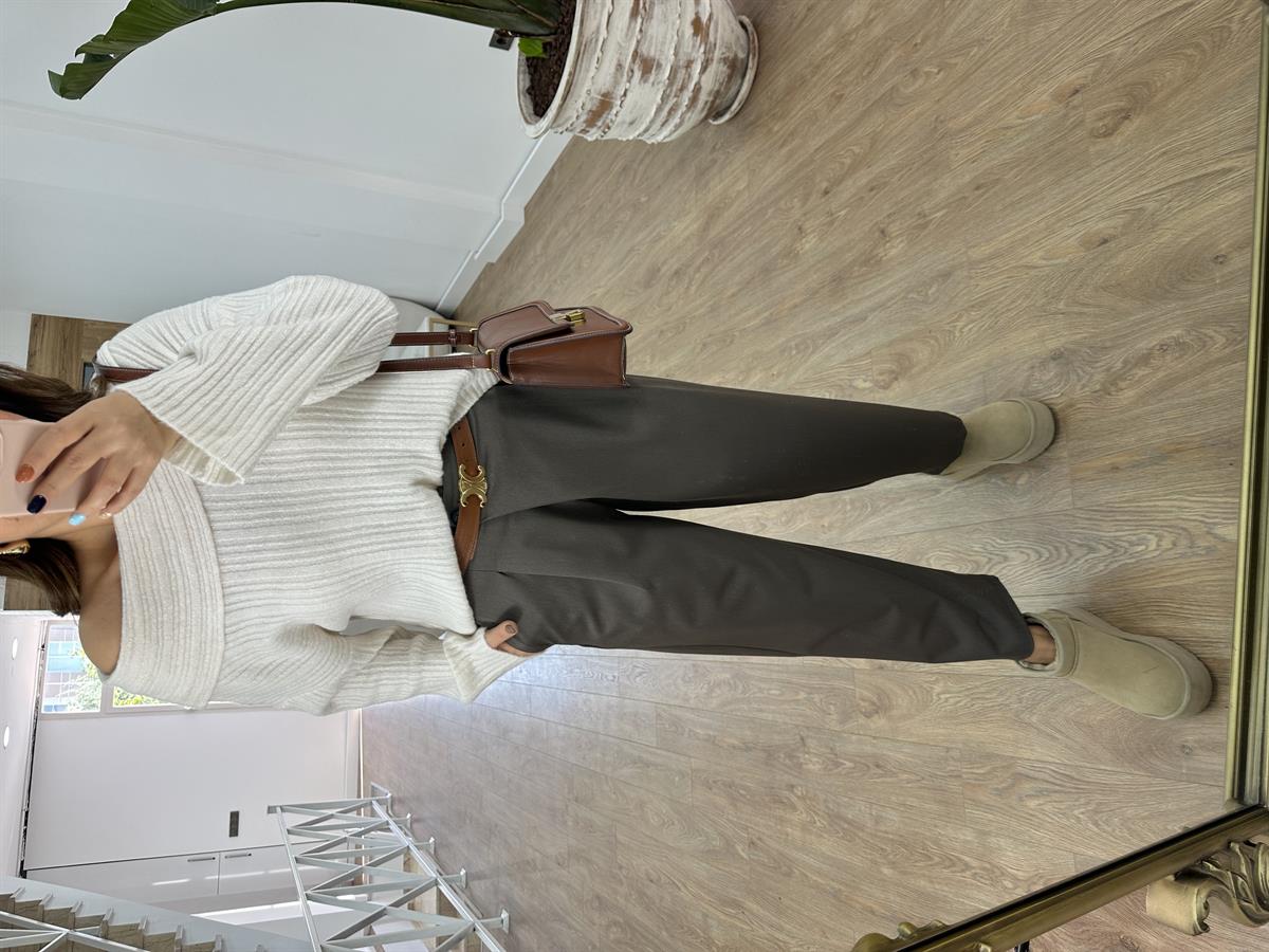 Beli Çapraz Kapama Havuç Pantolon-Kahverengi