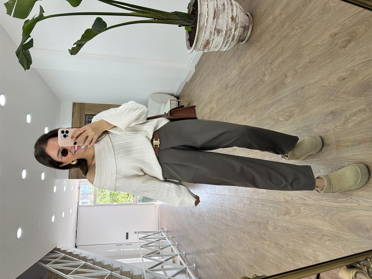 Beli Çapraz Kapama Havuç Pantolon-Kahverengi