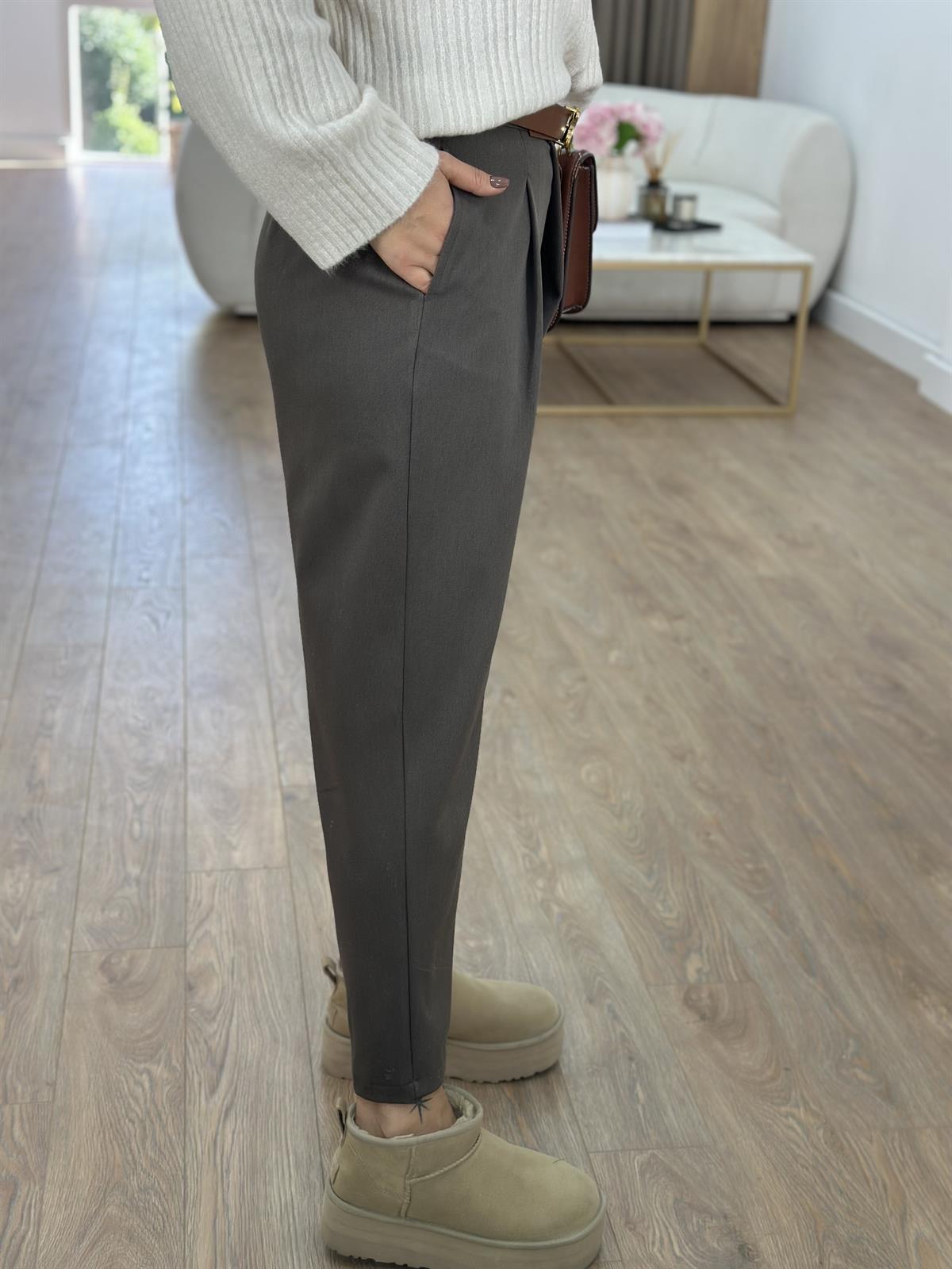 Beli Çapraz Kapama Havuç Pantolon-Kahverengi