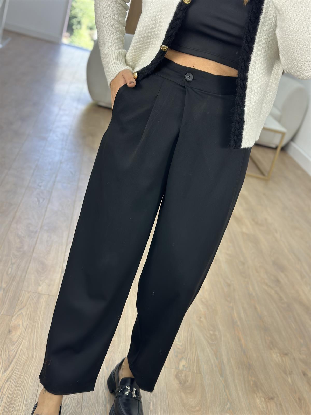 Beli Çapraz Kapama Havuç Pantolon-Siyah