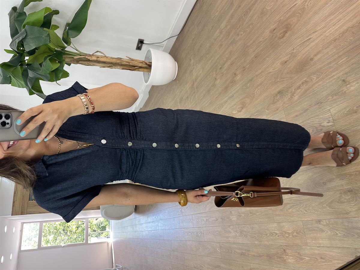 Beli Drapeli Denim Midi Elbise