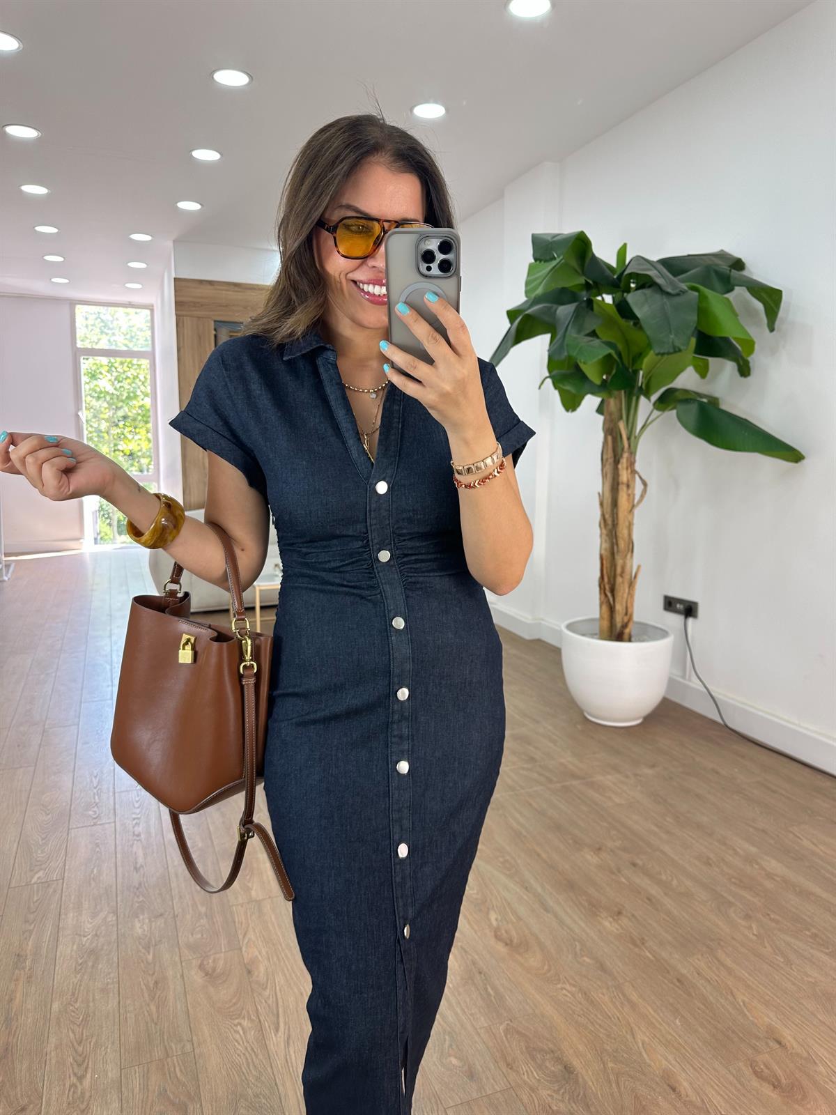Beli Drapeli Denim Midi Elbise
