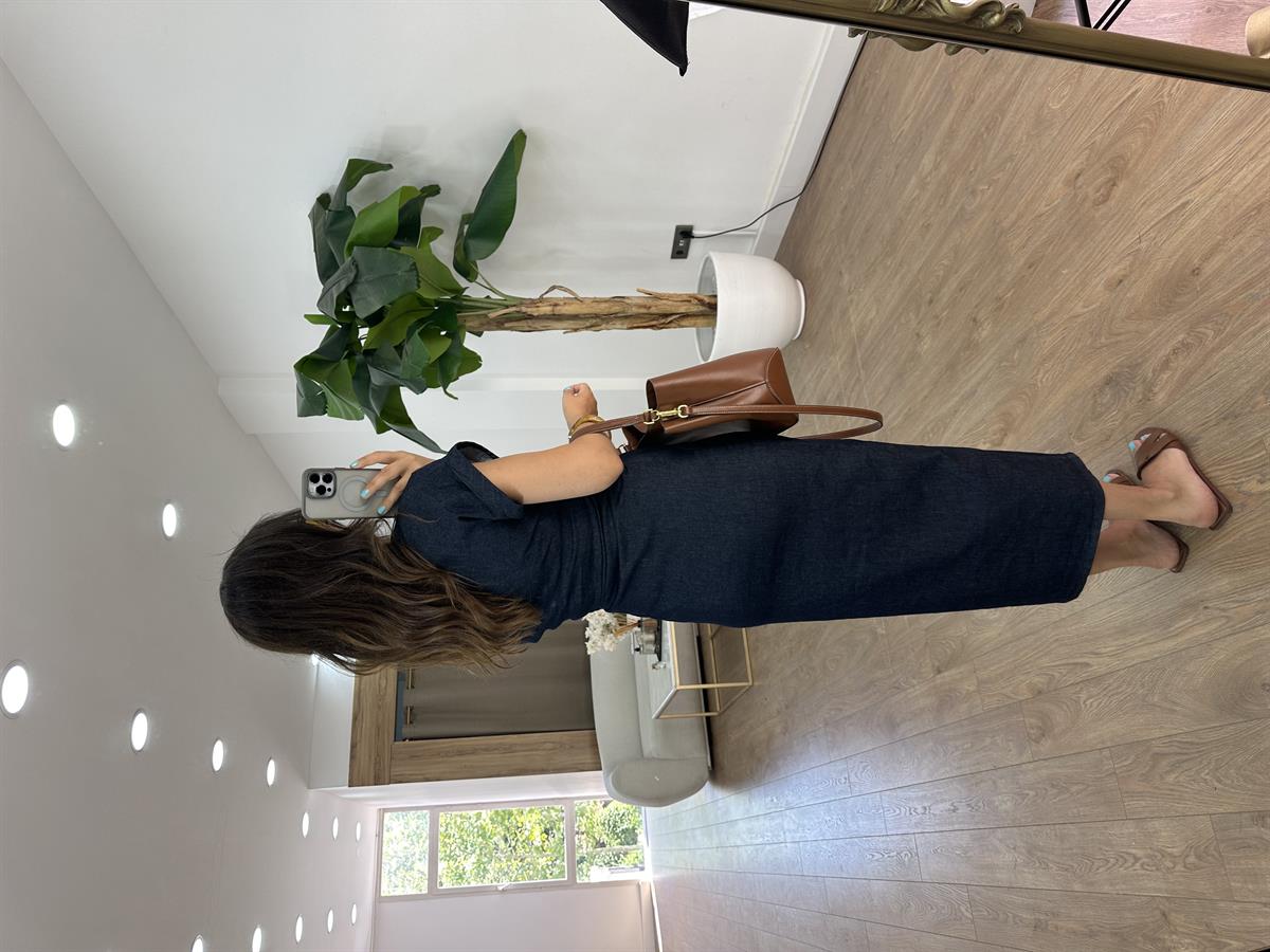 Beli Drapeli Denim Midi Elbise