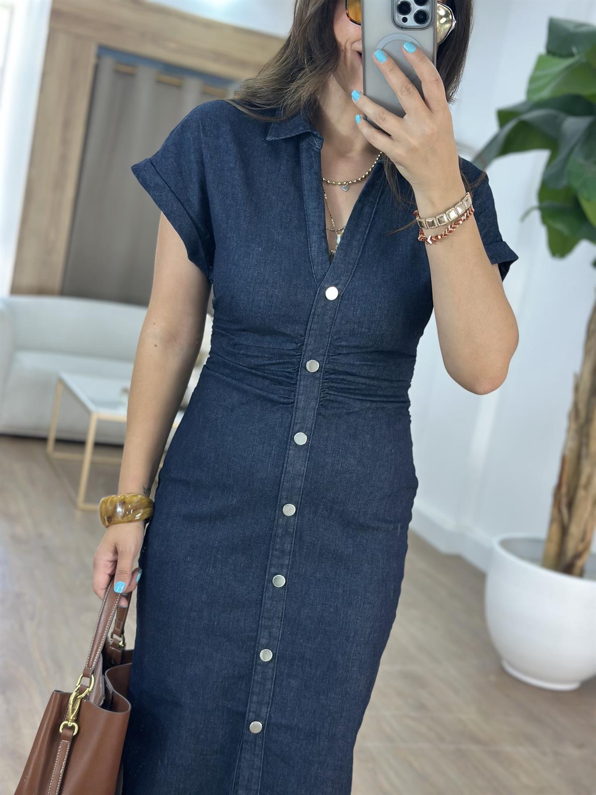 Beli Drapeli Denim Midi Elbise