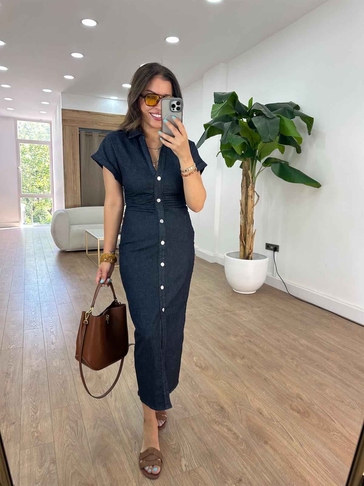 Beli Drapeli Denim Midi Elbise