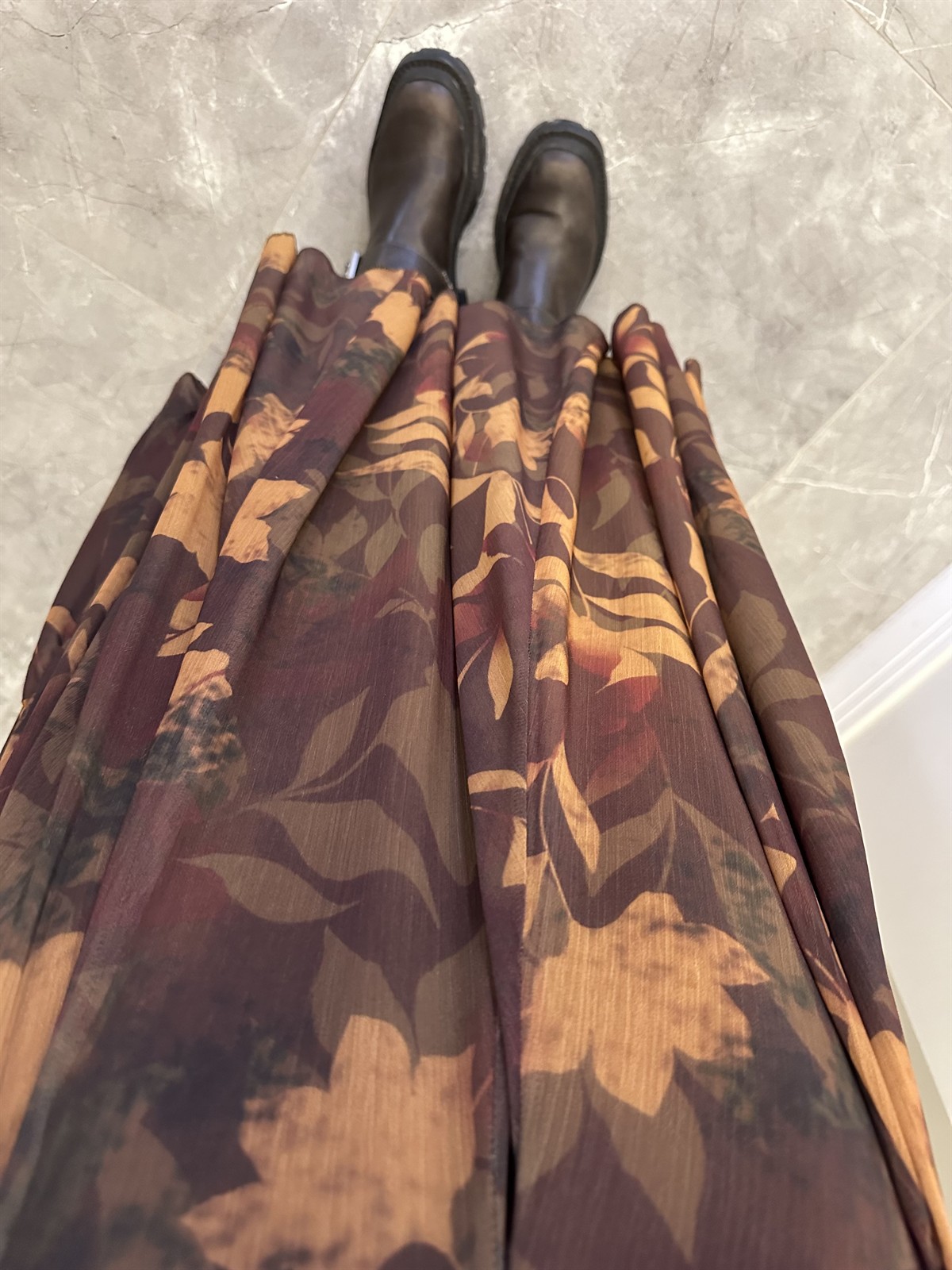 Beli Drapeli Şal Desen Midi Etek