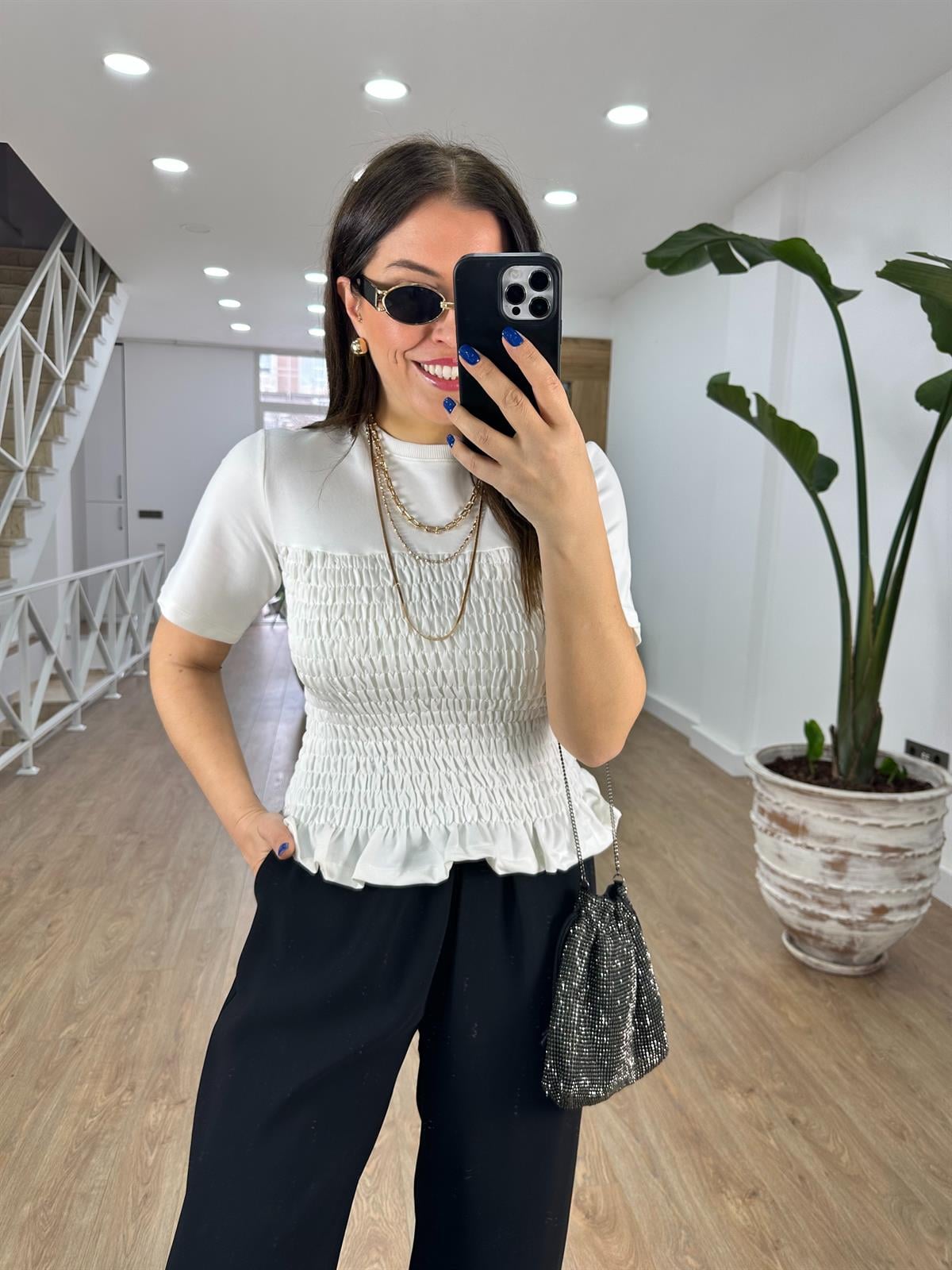 Beli Gipeli Bluz-Beyaz