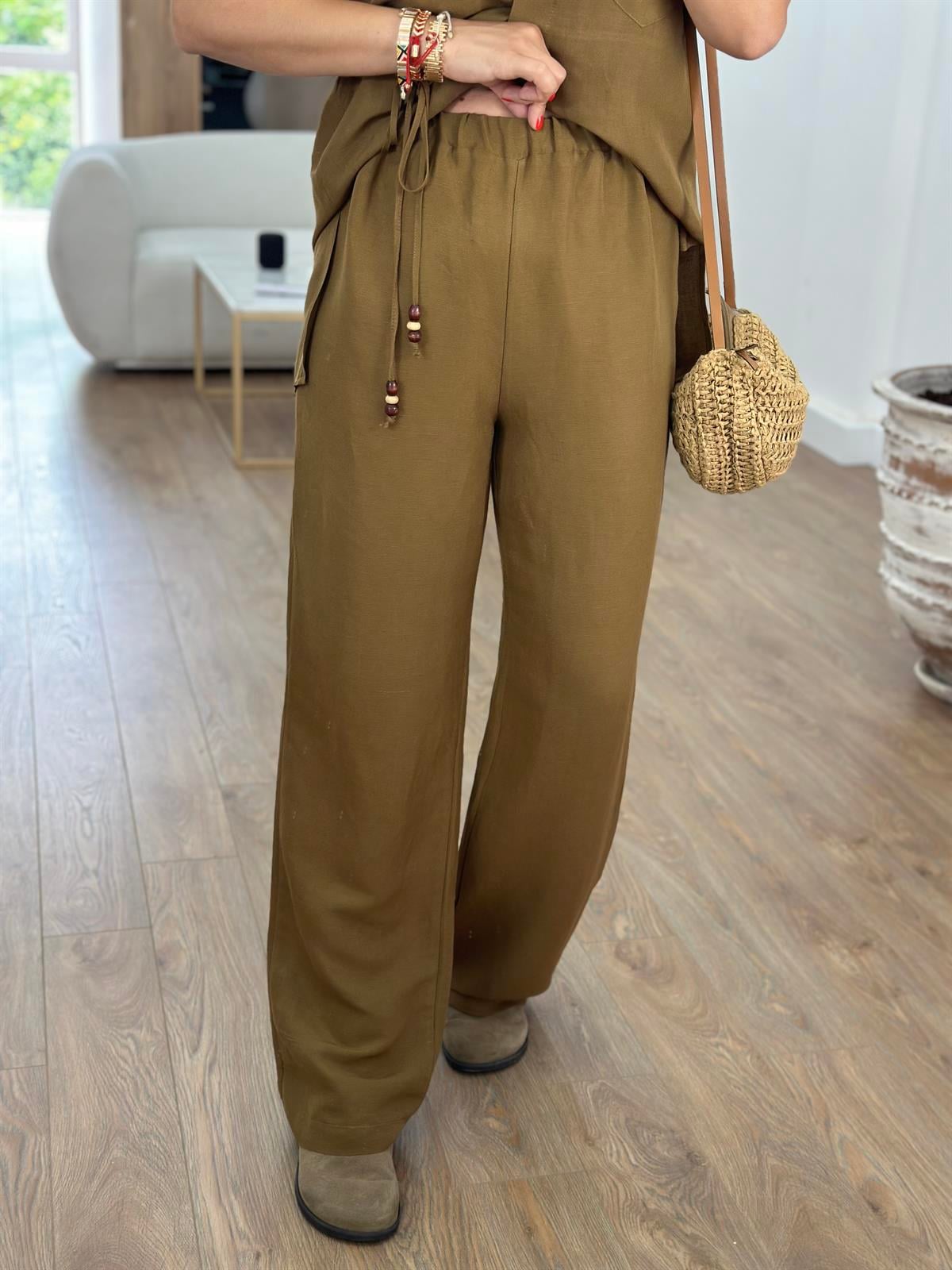 Beli İp Bağlamalı Keten Salaş Takım-Taba