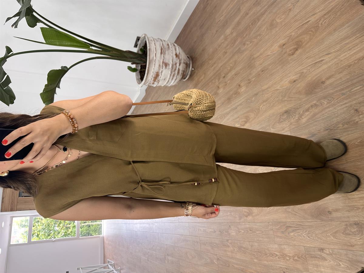 Beli İp Bağlamalı Keten Salaş Takım-Taba