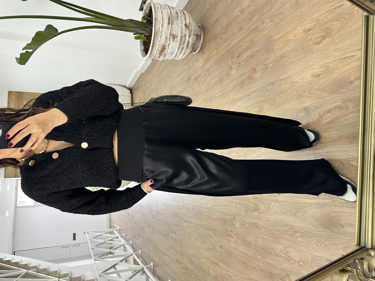 Beli Kalın Lastikli Tasarım Saten Pantolon