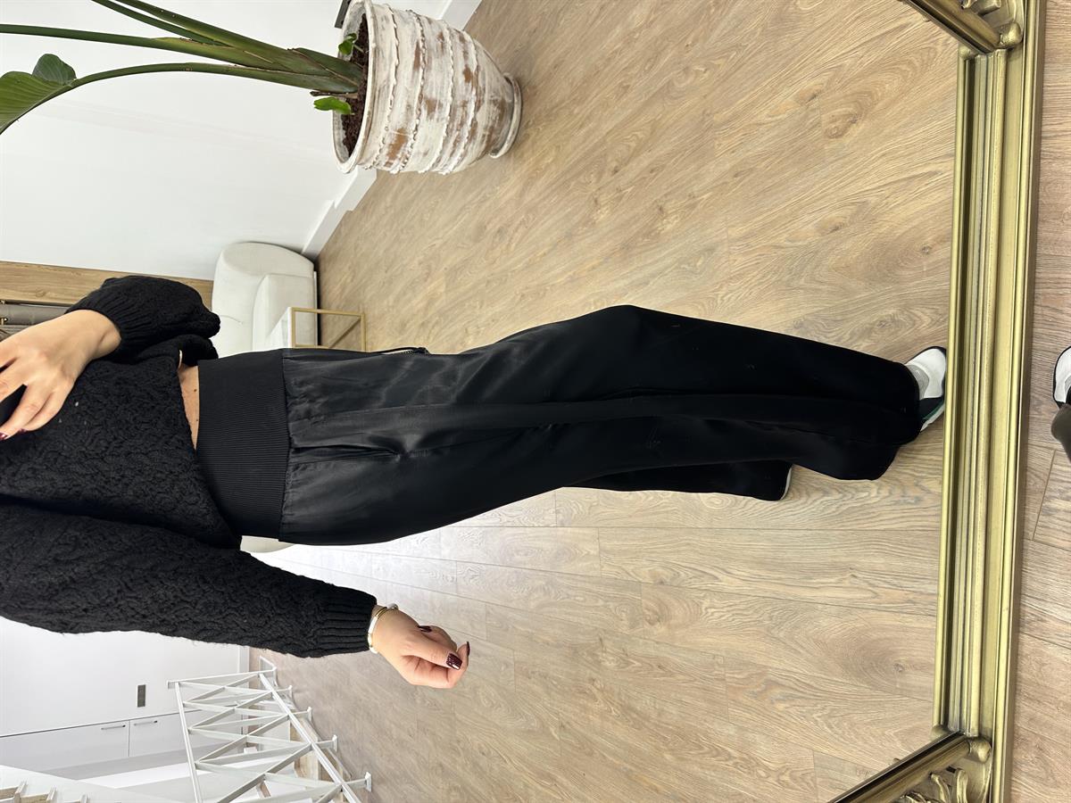 Beli Kalın Lastikli Tasarım Saten Pantolon