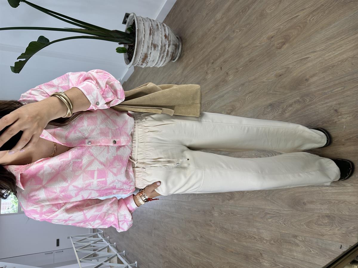 Beli Kemerli Bol Paça Modal Pantolon-Taş