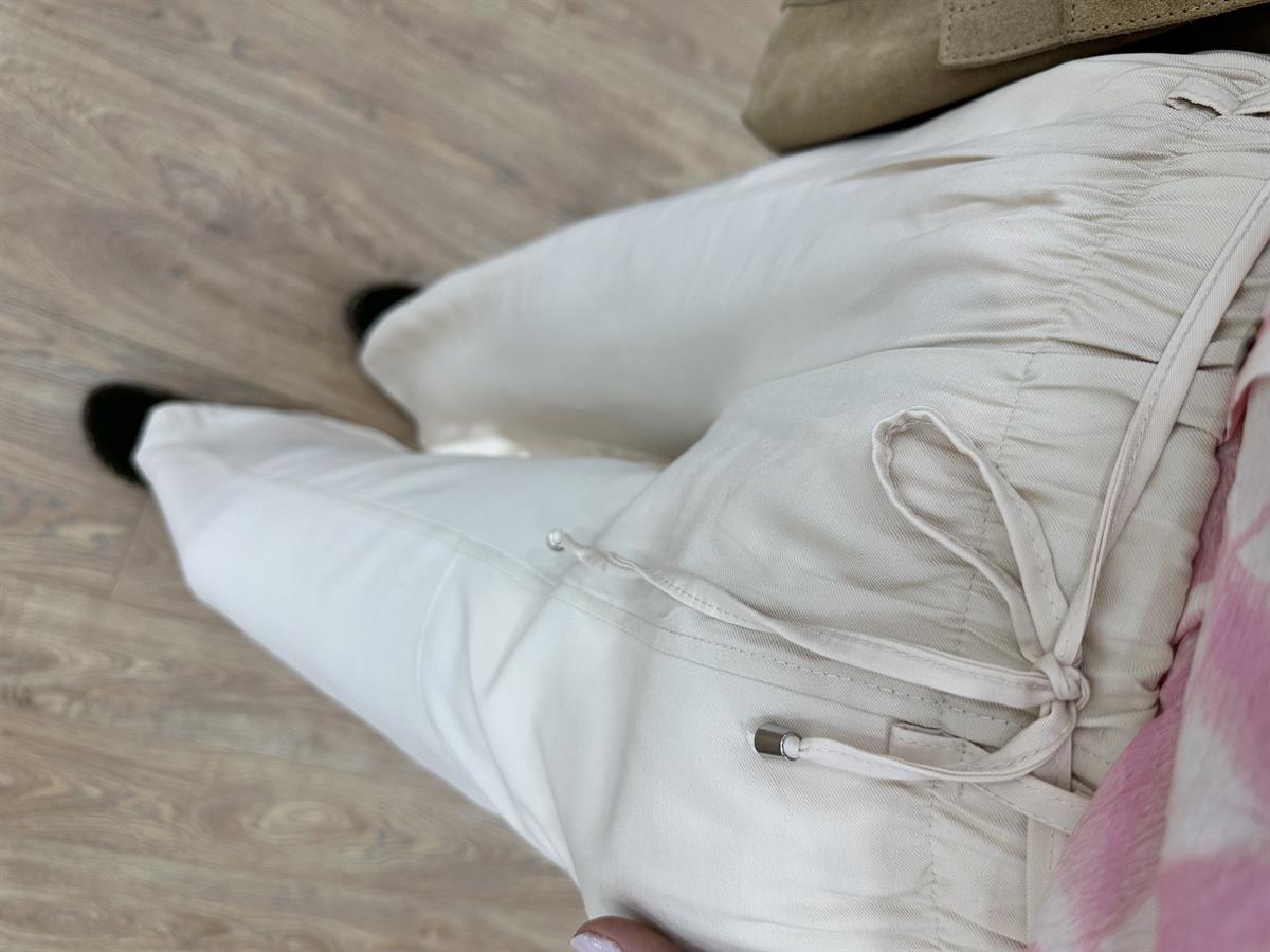 Beli Kemerli Bol Paça Modal Pantolon-Taş