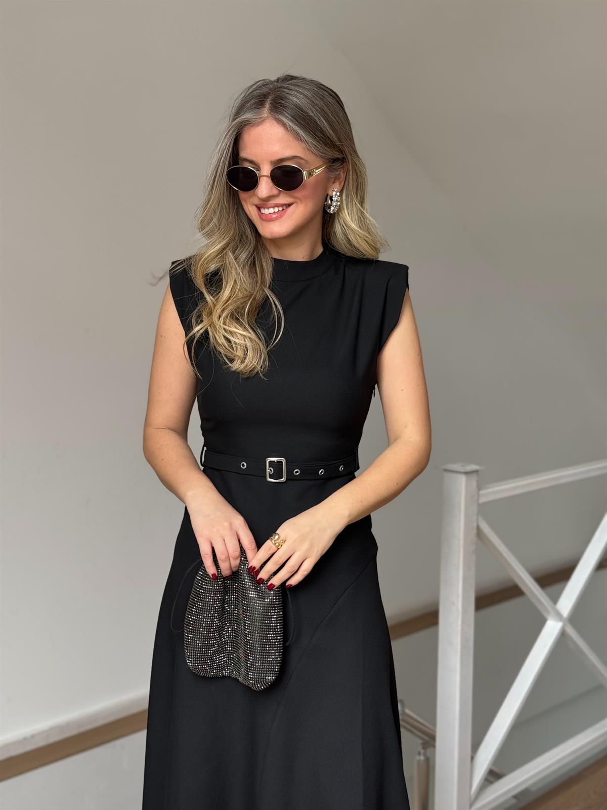 Beli Kemerli Midi Elbise