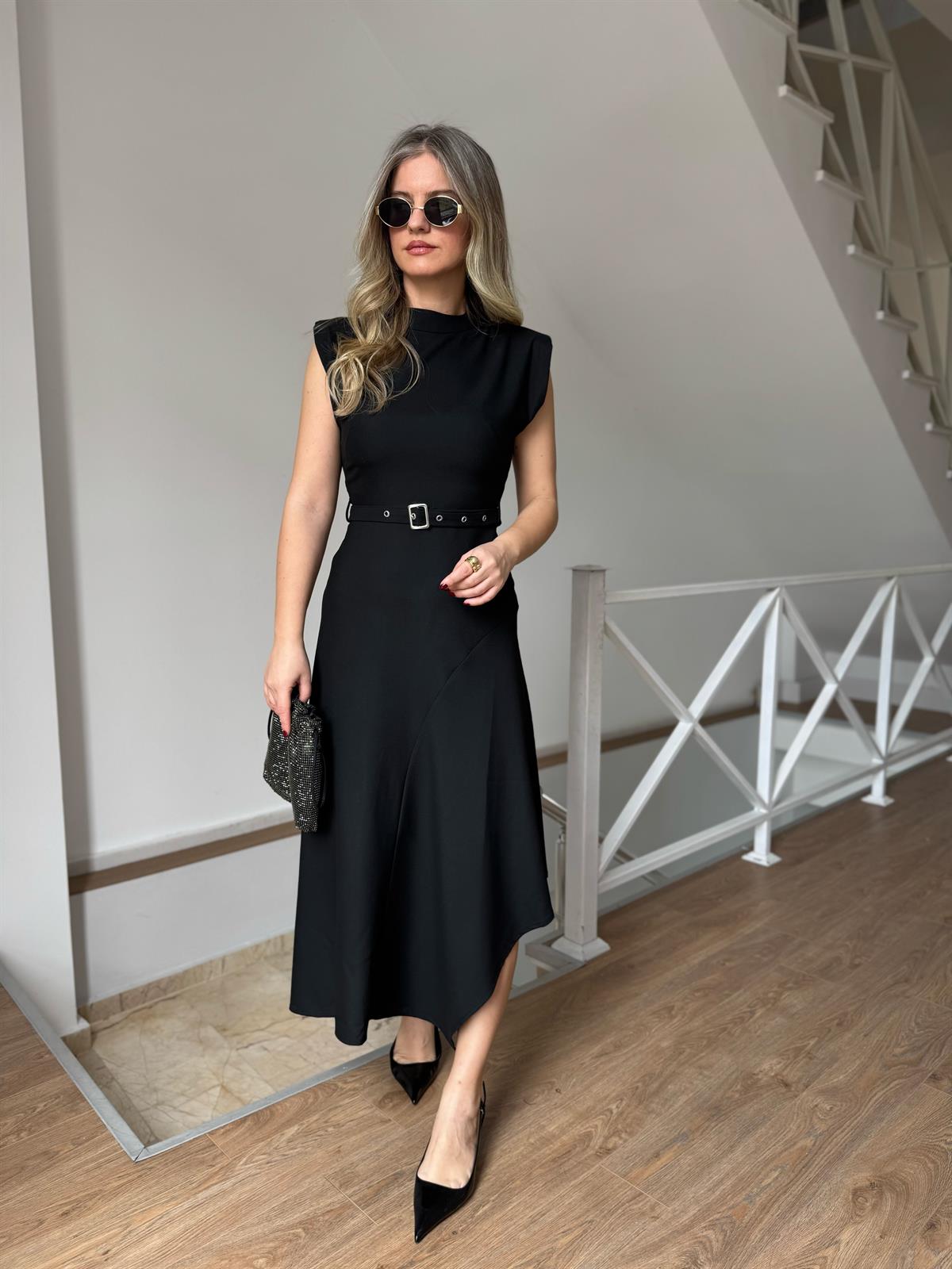 Beli Kemerli Midi Elbise