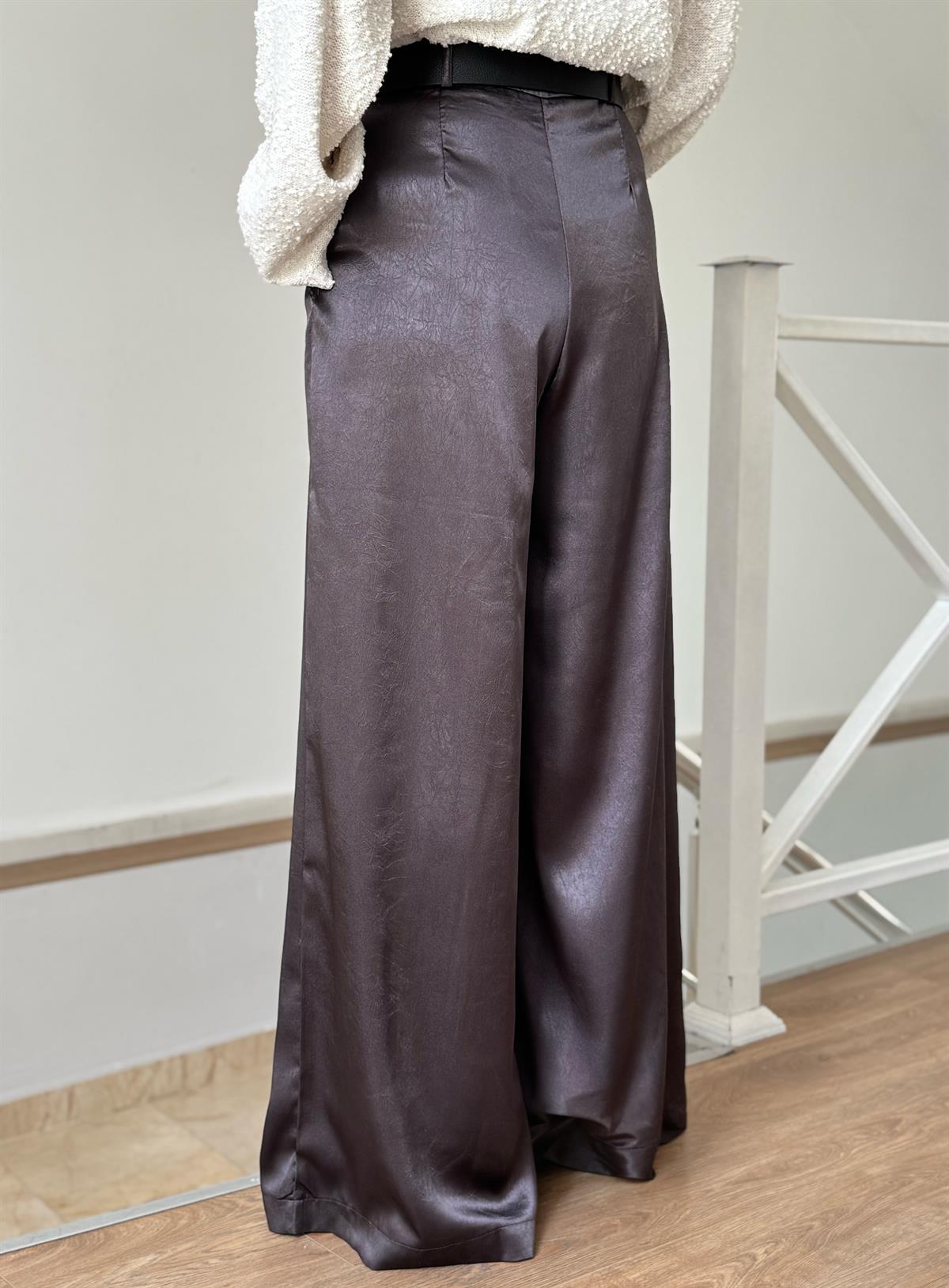 Beli Kemerli Saten Bol Paça Pantolon 