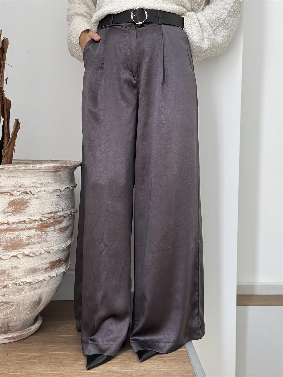 Beli Kemerli Saten Bol Paça Pantolon 