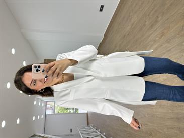 Beli Kuşaklı Blazer Ceket-Beyaz