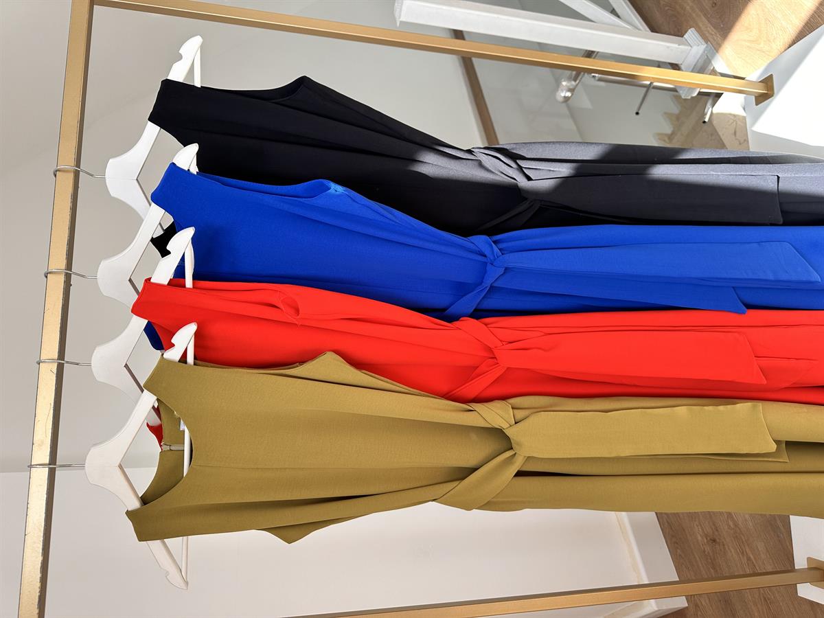 Beli Kuşaklı Bol Paça Krep Kumaş-Olive