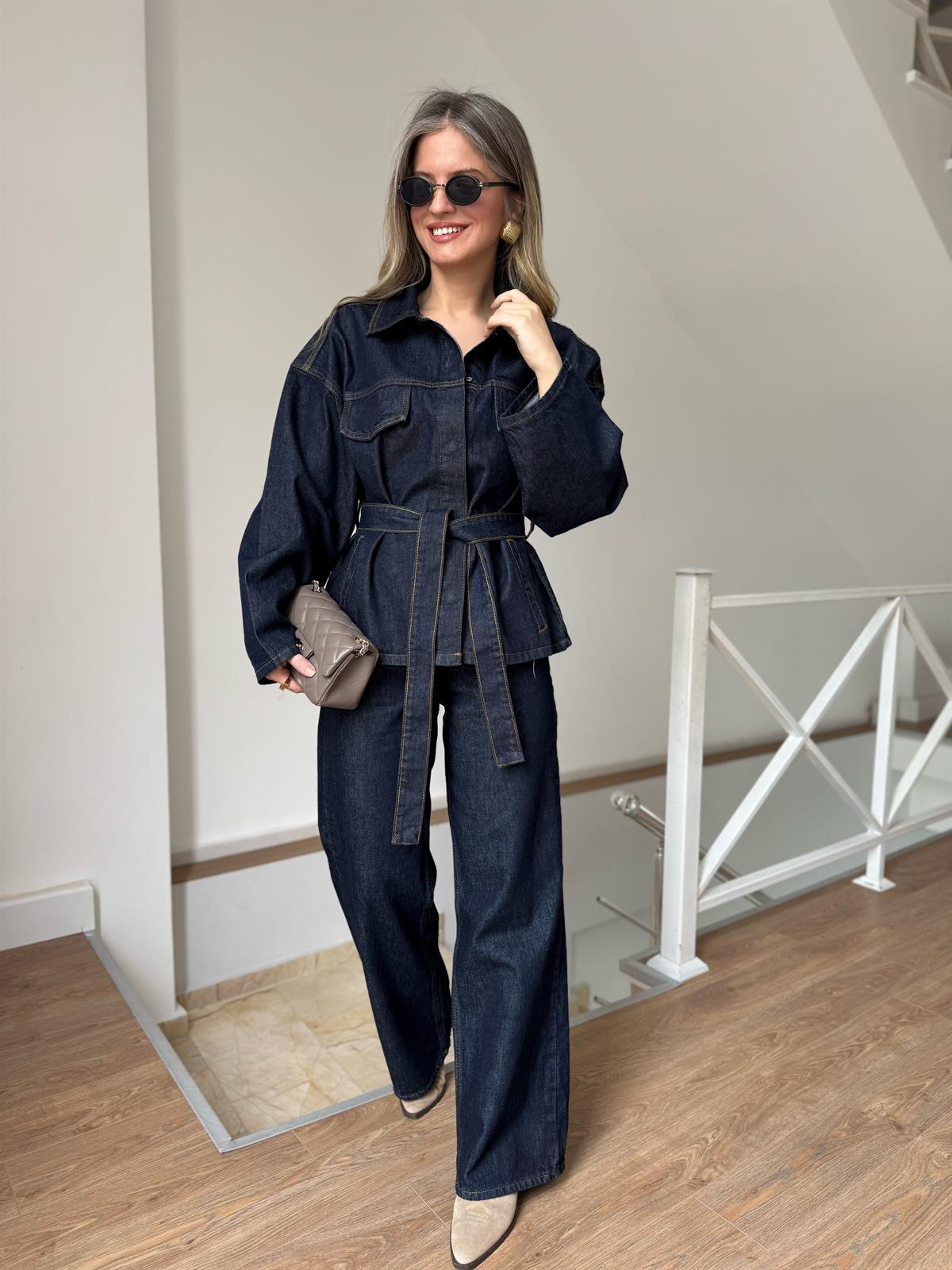 Beli Kuşaklı Denim Takım 