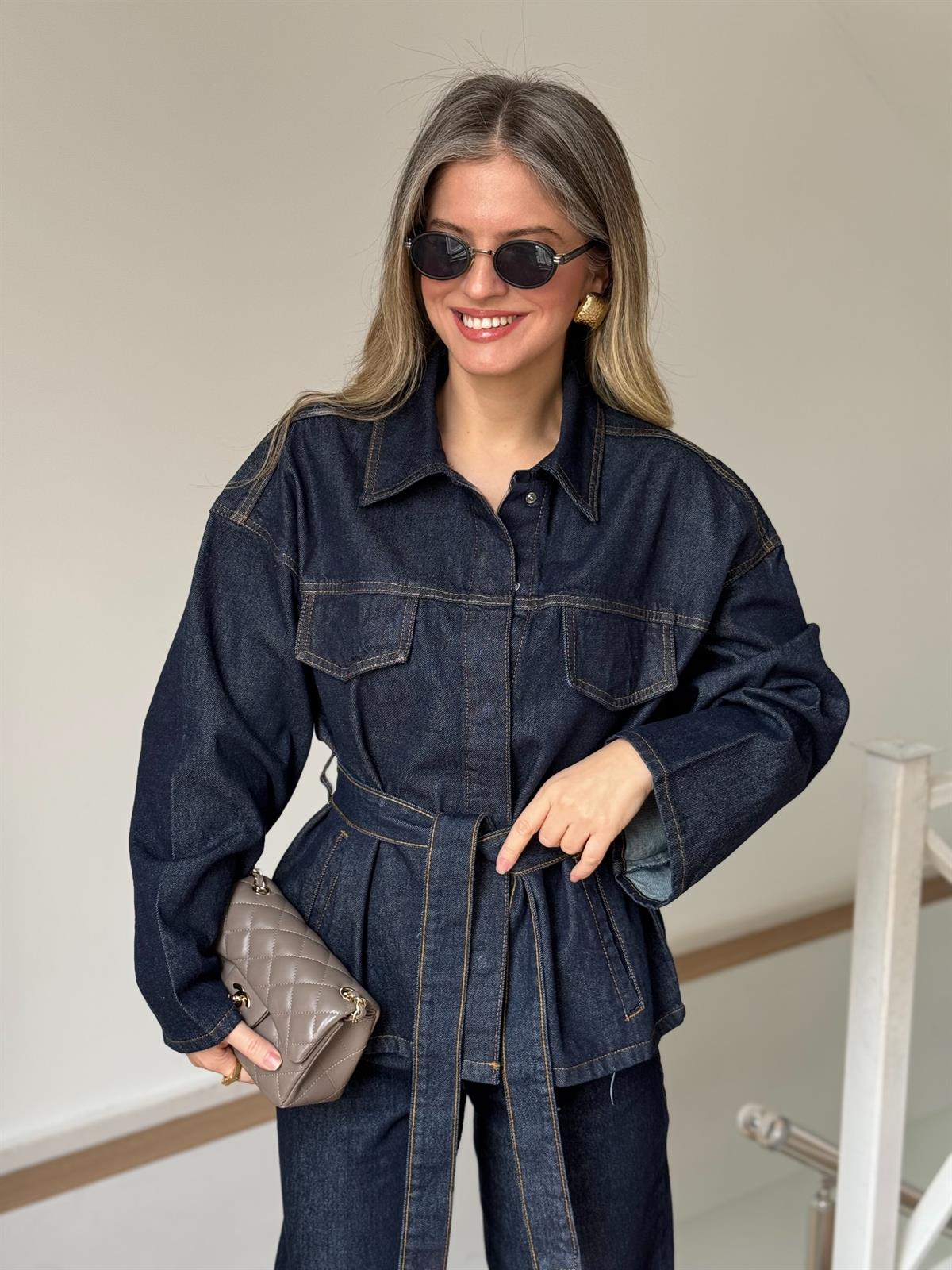 Beli Kuşaklı Denim Takım 