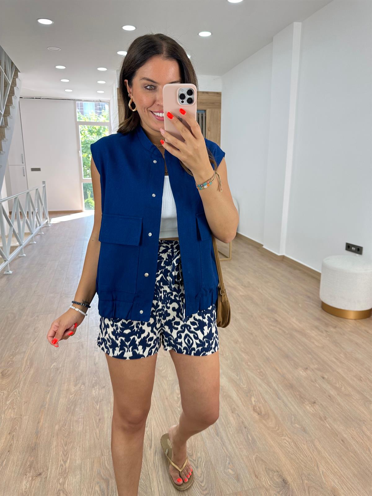 Beli Kuşaklı Desenli Tnsel Şort