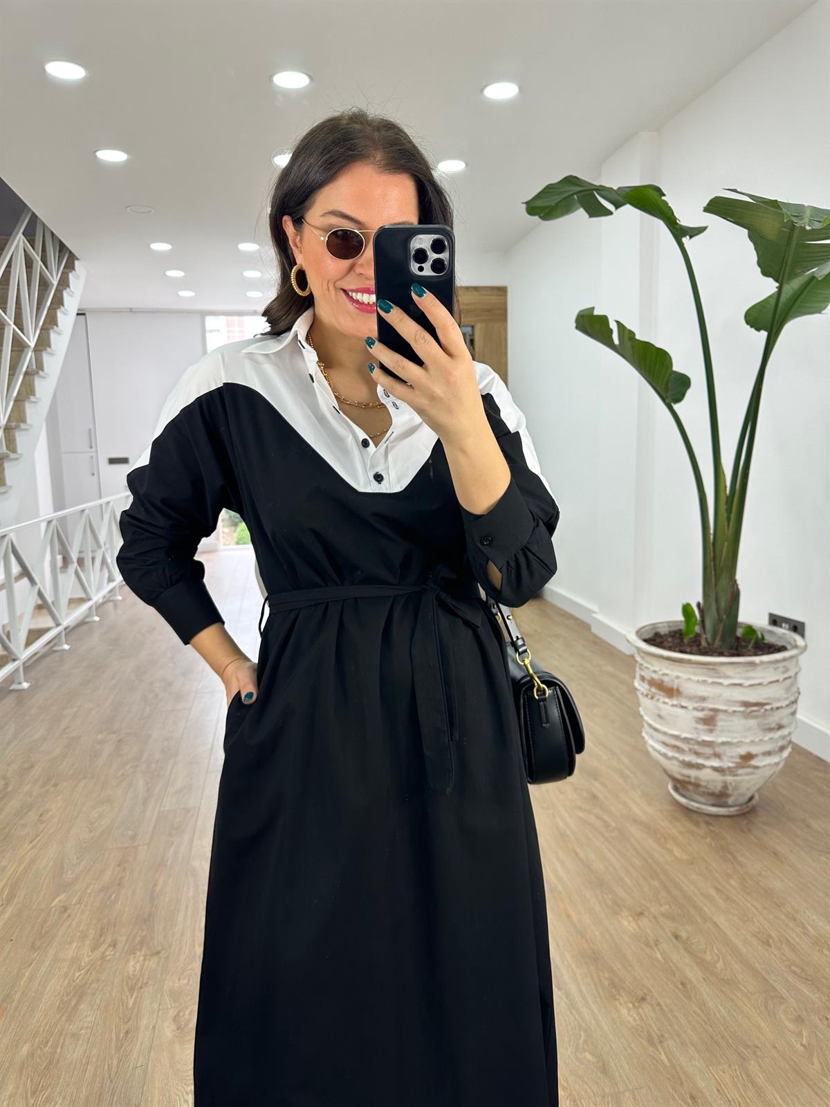 Beli Kuşaklı Gömlek Yaka Elbise