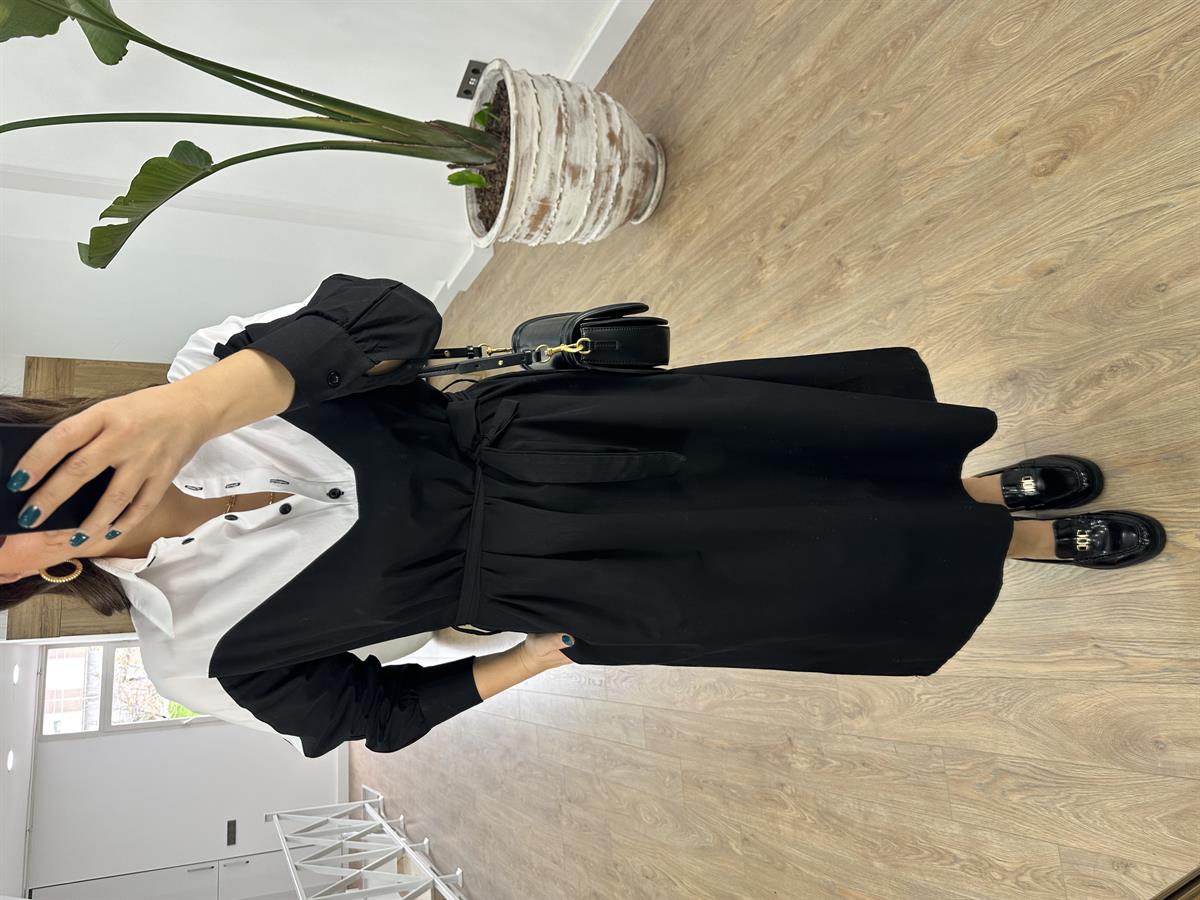 Beli Kuşaklı Gömlek Yaka Elbise