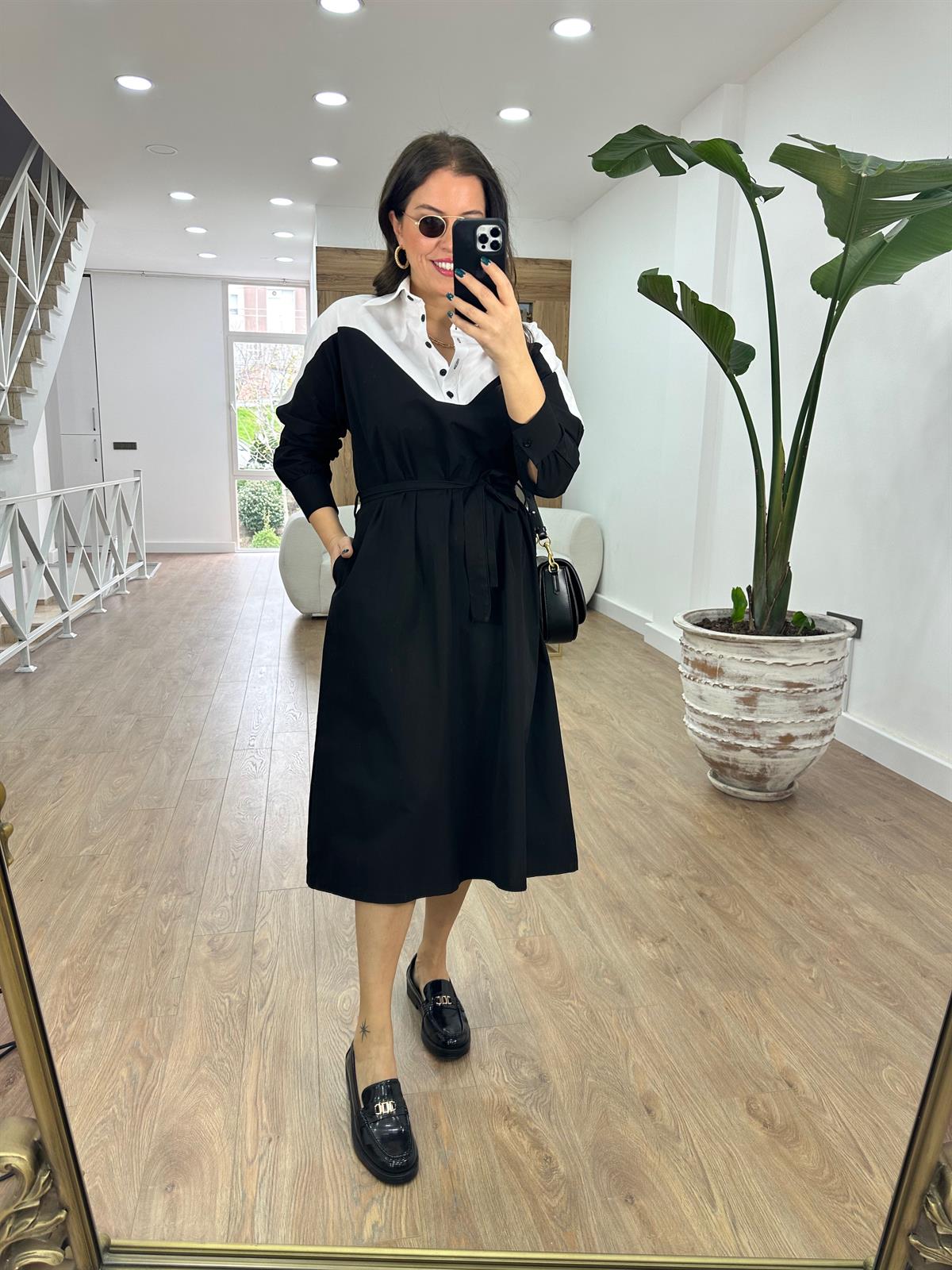 Beli Kuşaklı Gömlek Yaka Elbise