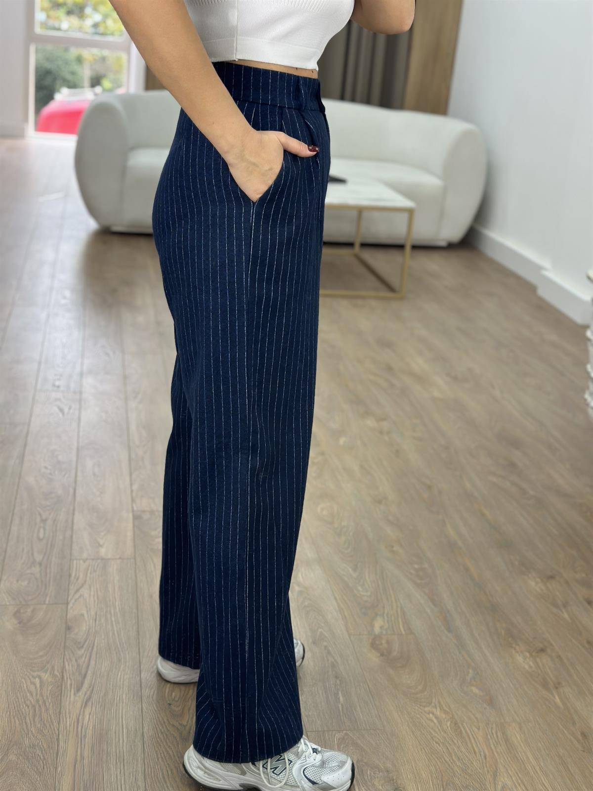 Beli Kuşaklı Kaşe Takım-Lacivert