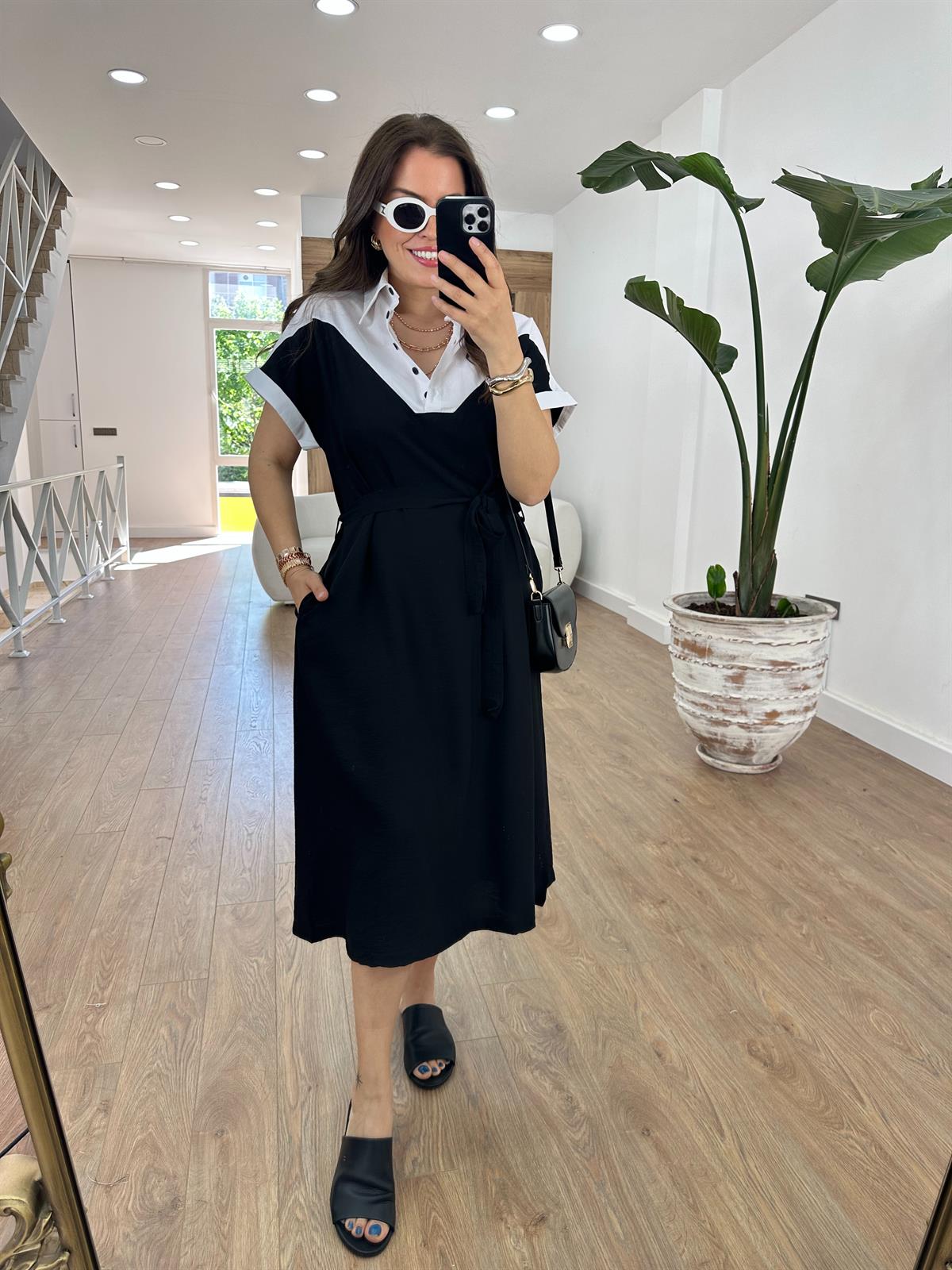 Beli Kuşaklı Midi Boy Gömlek Elbise