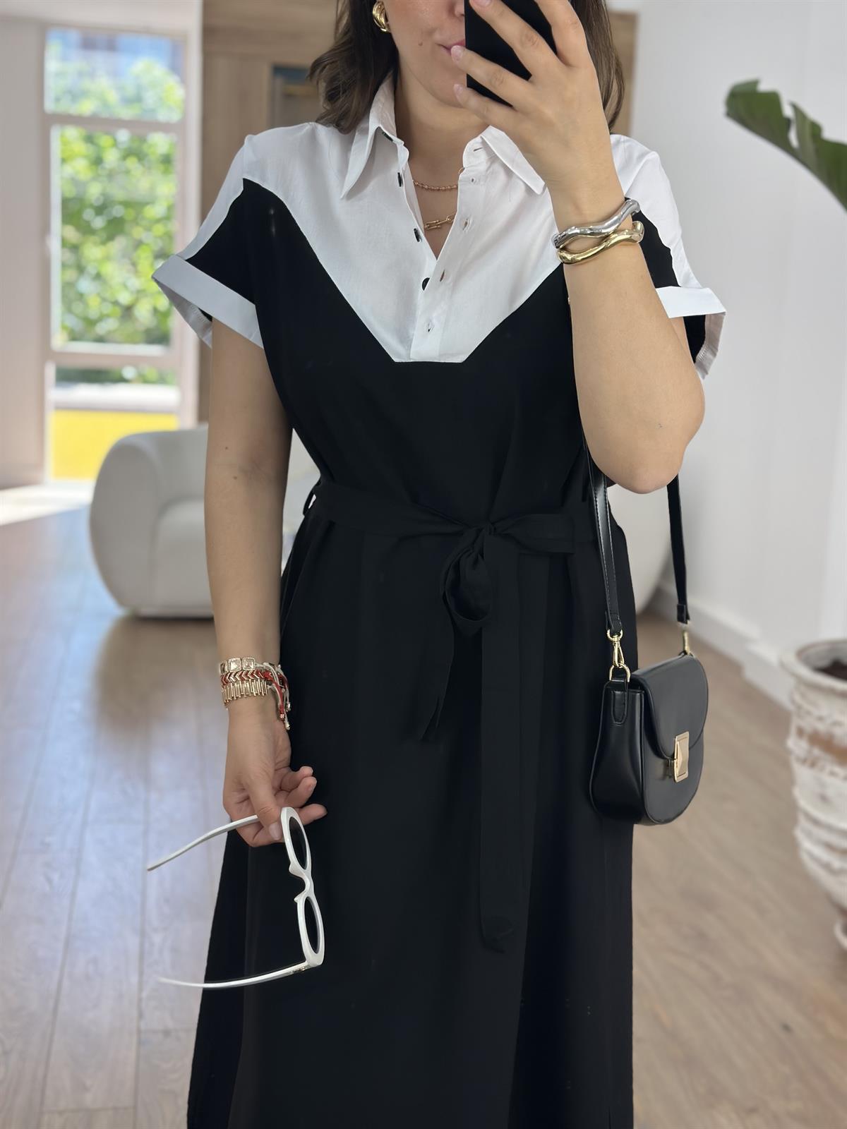 Beli Kuşaklı Midi Boy Gömlek Elbise