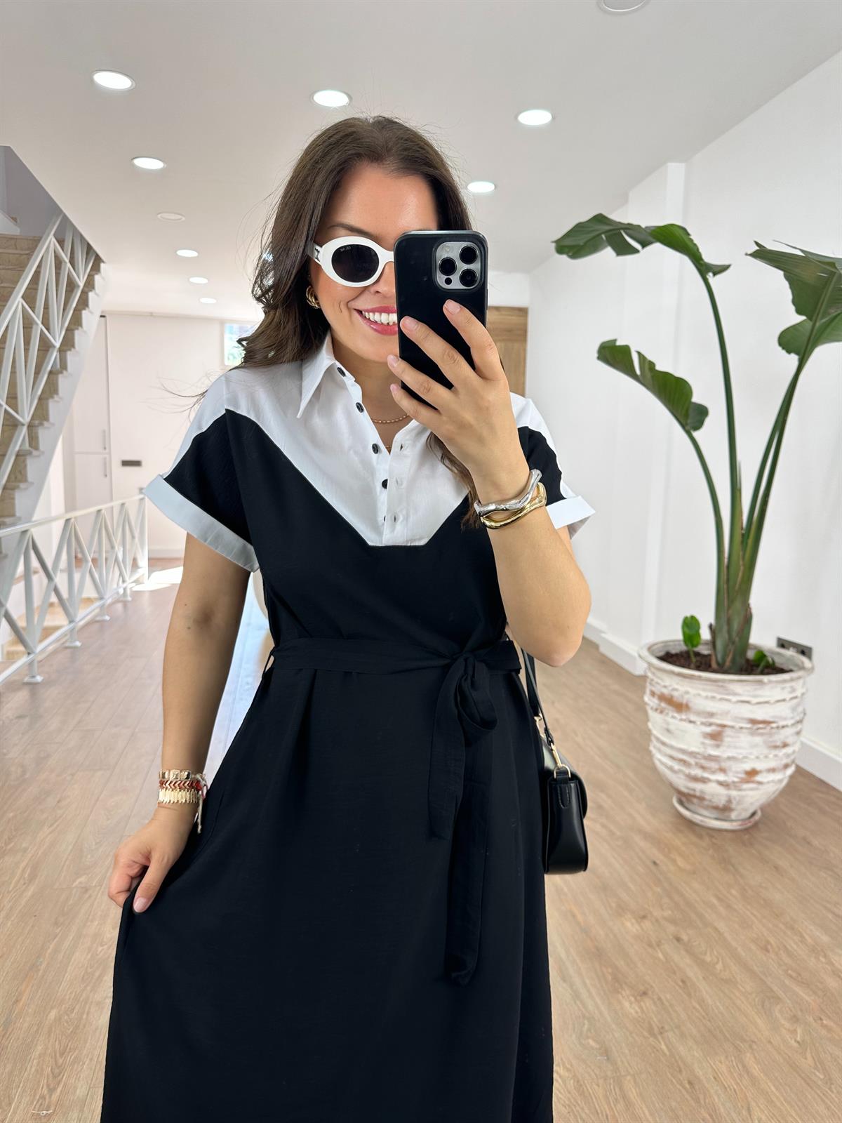 Beli Kuşaklı Midi Boy Gömlek Elbise