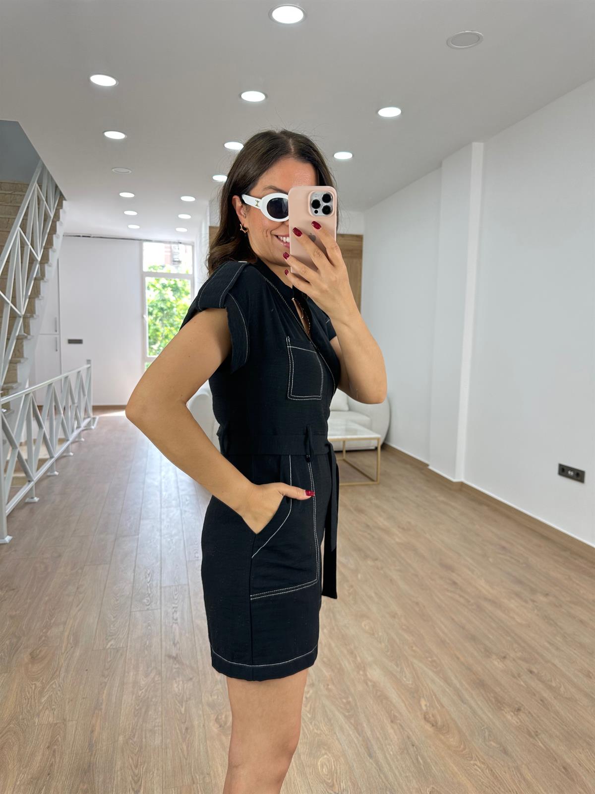 Beli Kuşaklı Şortlu Tulum