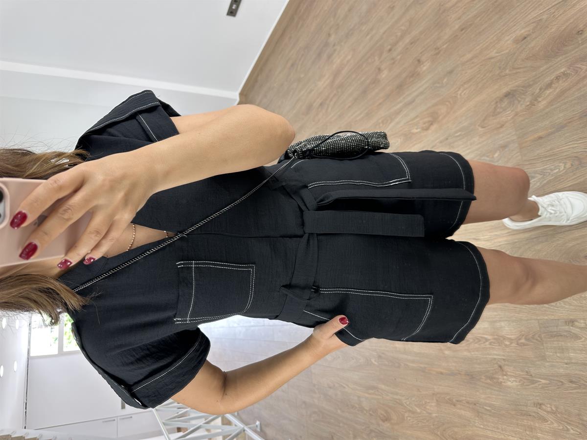 Beli Kuşaklı Şortlu Tulum