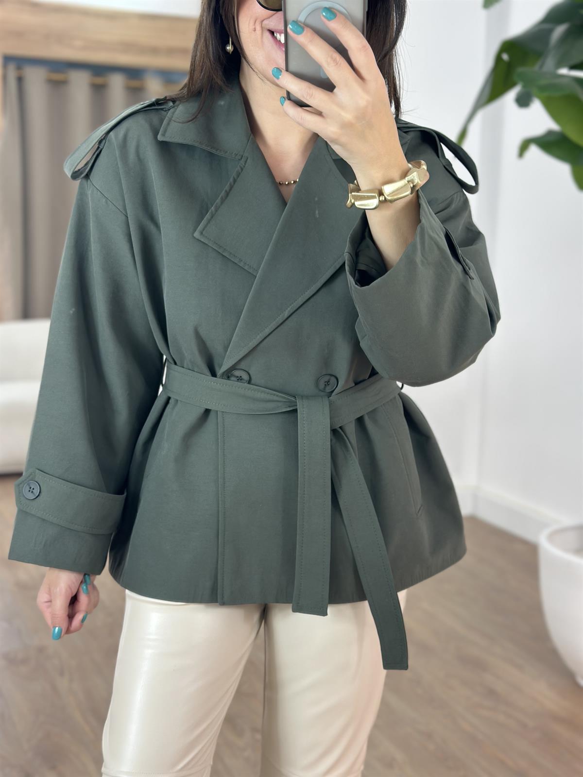 Beli Kuşaklı Vatkalı Trençkot - Haki