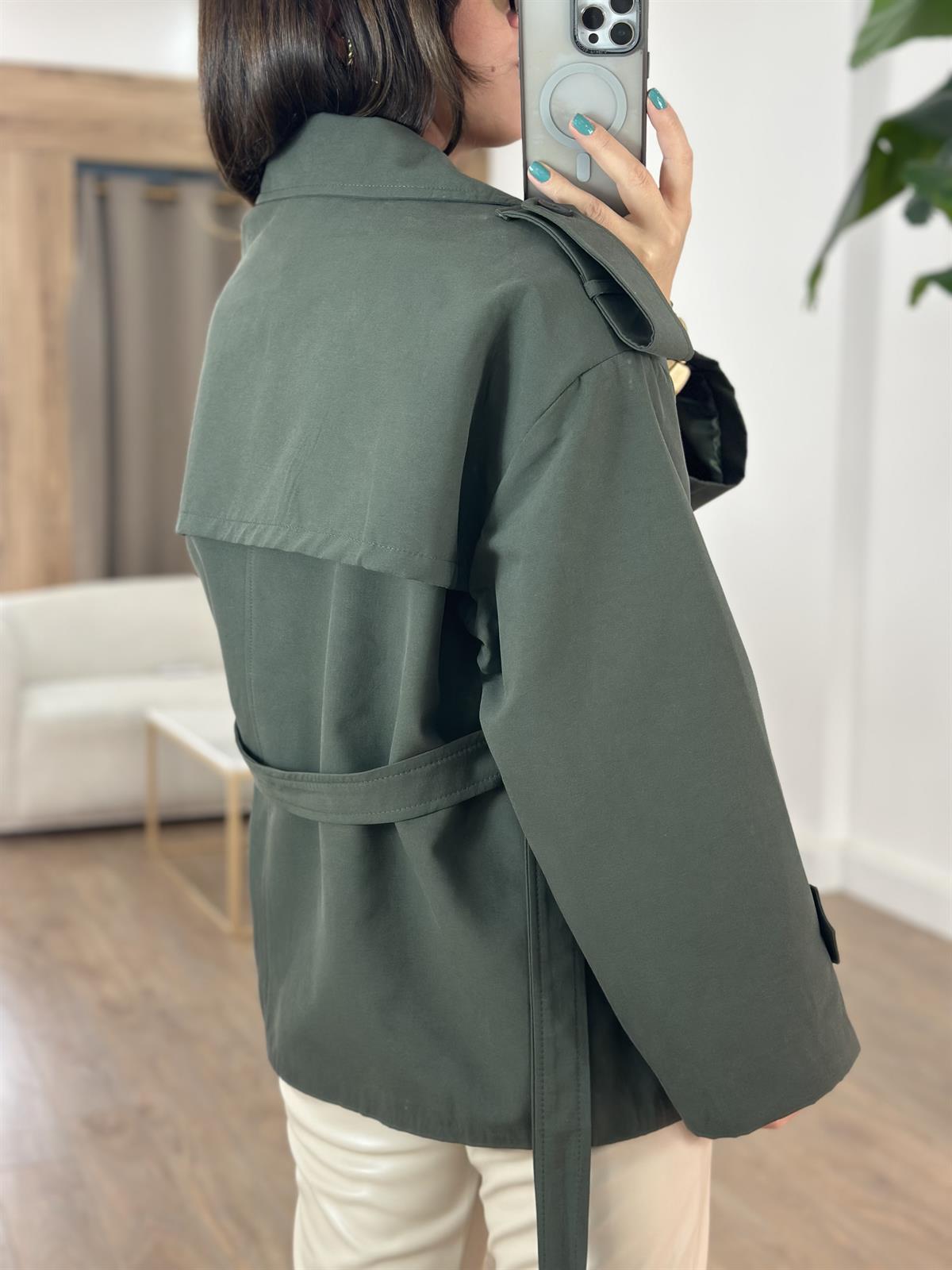 Beli Kuşaklı Vatkalı Trençkot - Haki