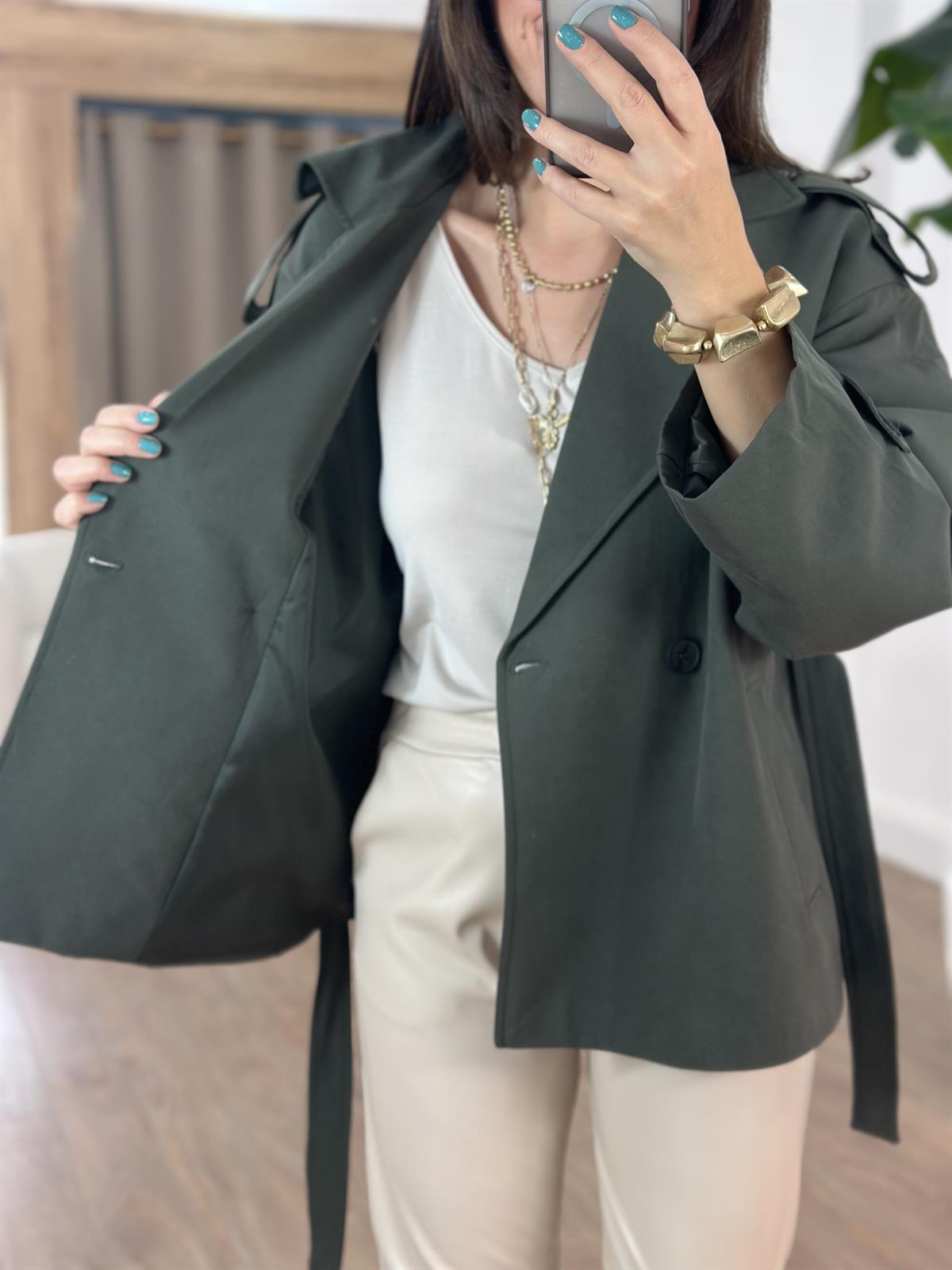 Beli Kuşaklı Vatkalı Trençkot - Haki