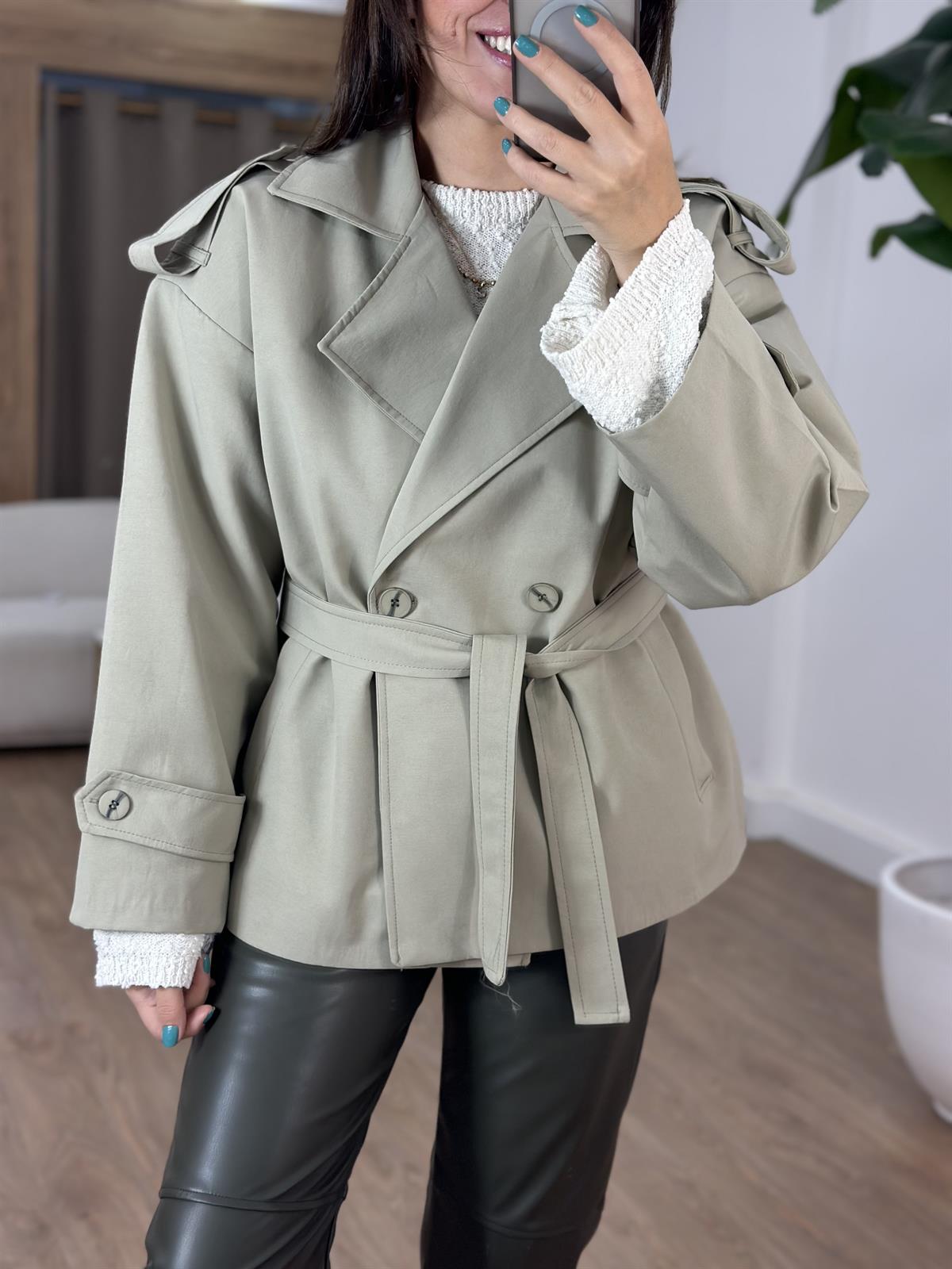 Beli Kuşaklı Vatkalı Trençkot - Su Yeşili