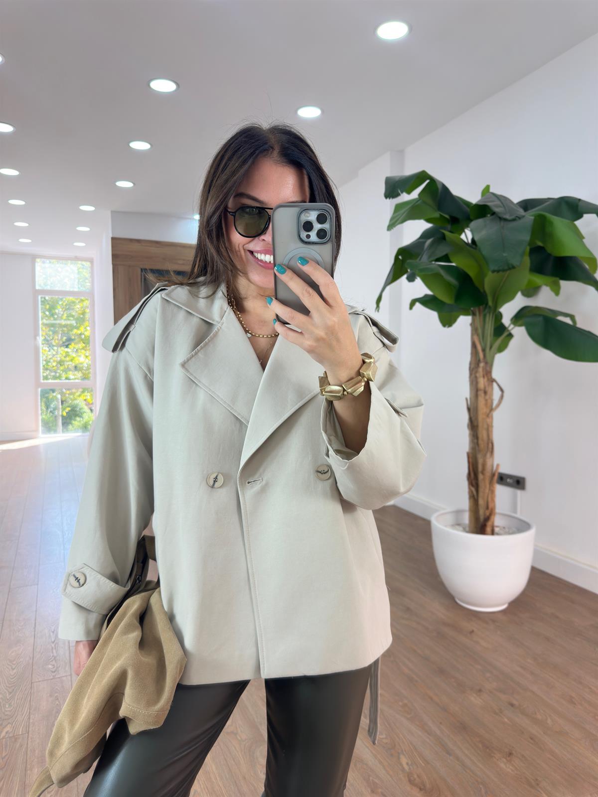 Beli Kuşaklı Vatkalı Trençkot - Taş