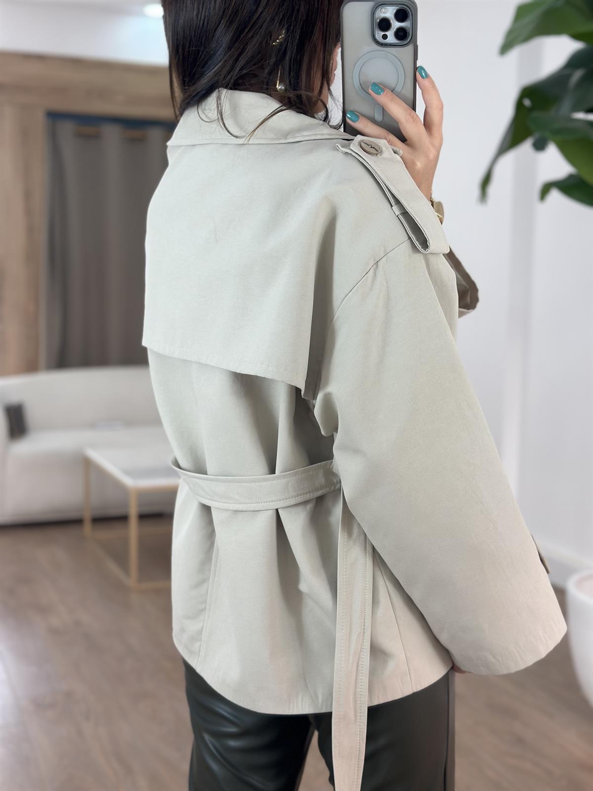 Beli Kuşaklı Vatkalı Trençkot - Taş