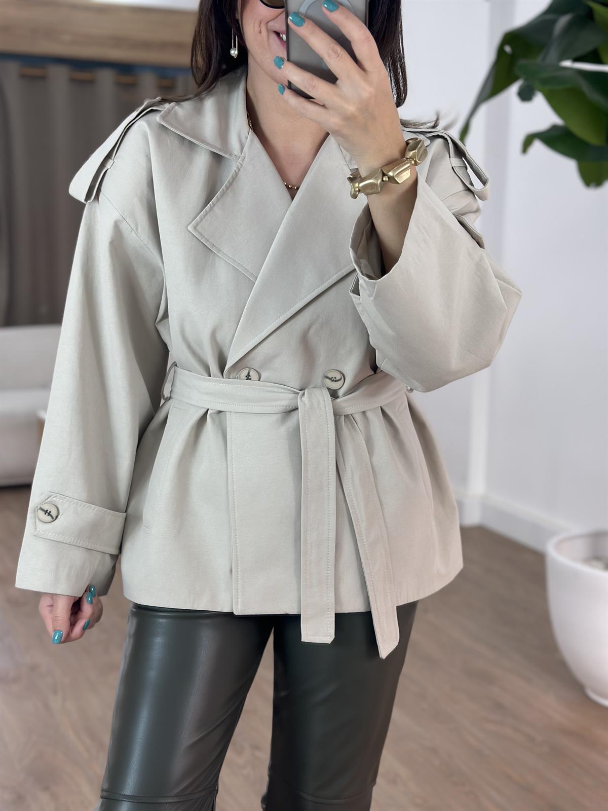 Beli Kuşaklı Vatkalı Trençkot - Taş