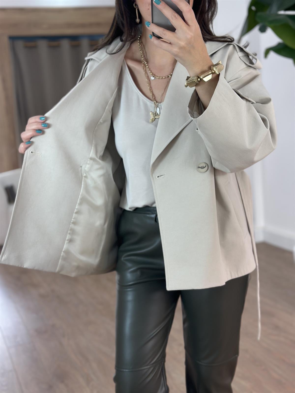 Beli Kuşaklı Vatkalı Trençkot - Taş