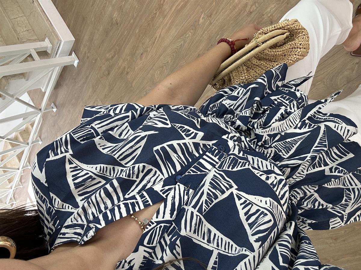 Beli Lastikli Desenli Tiril Bluz 