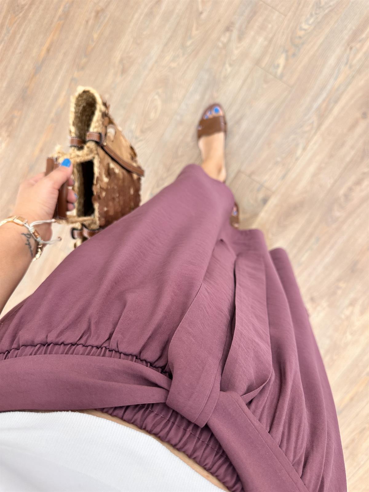 Beli Lastikli Bağlama Detaylı Salaş Etek - Bordo