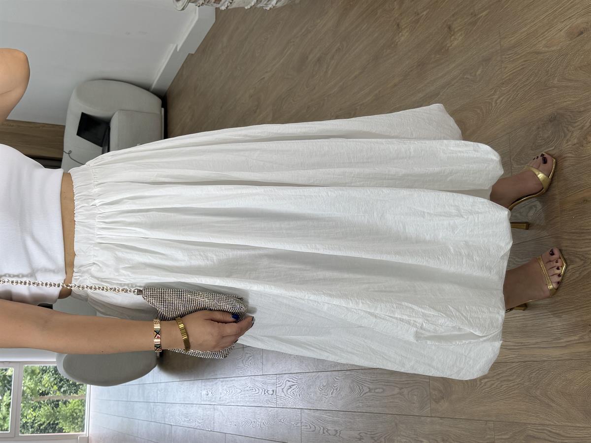 Beli Lastikli Balon Etek-Beyaz