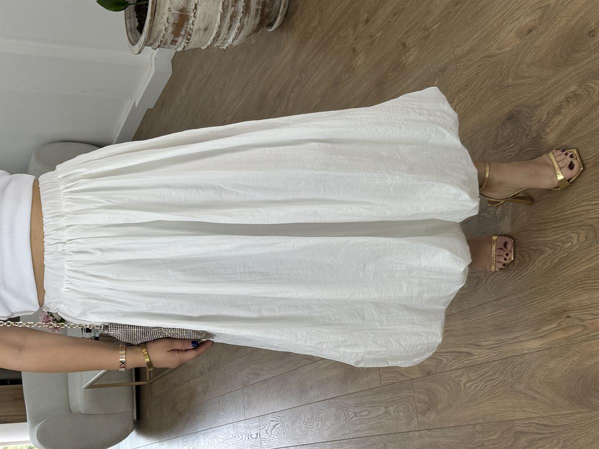 Beli Lastikli Balon Etek-Beyaz