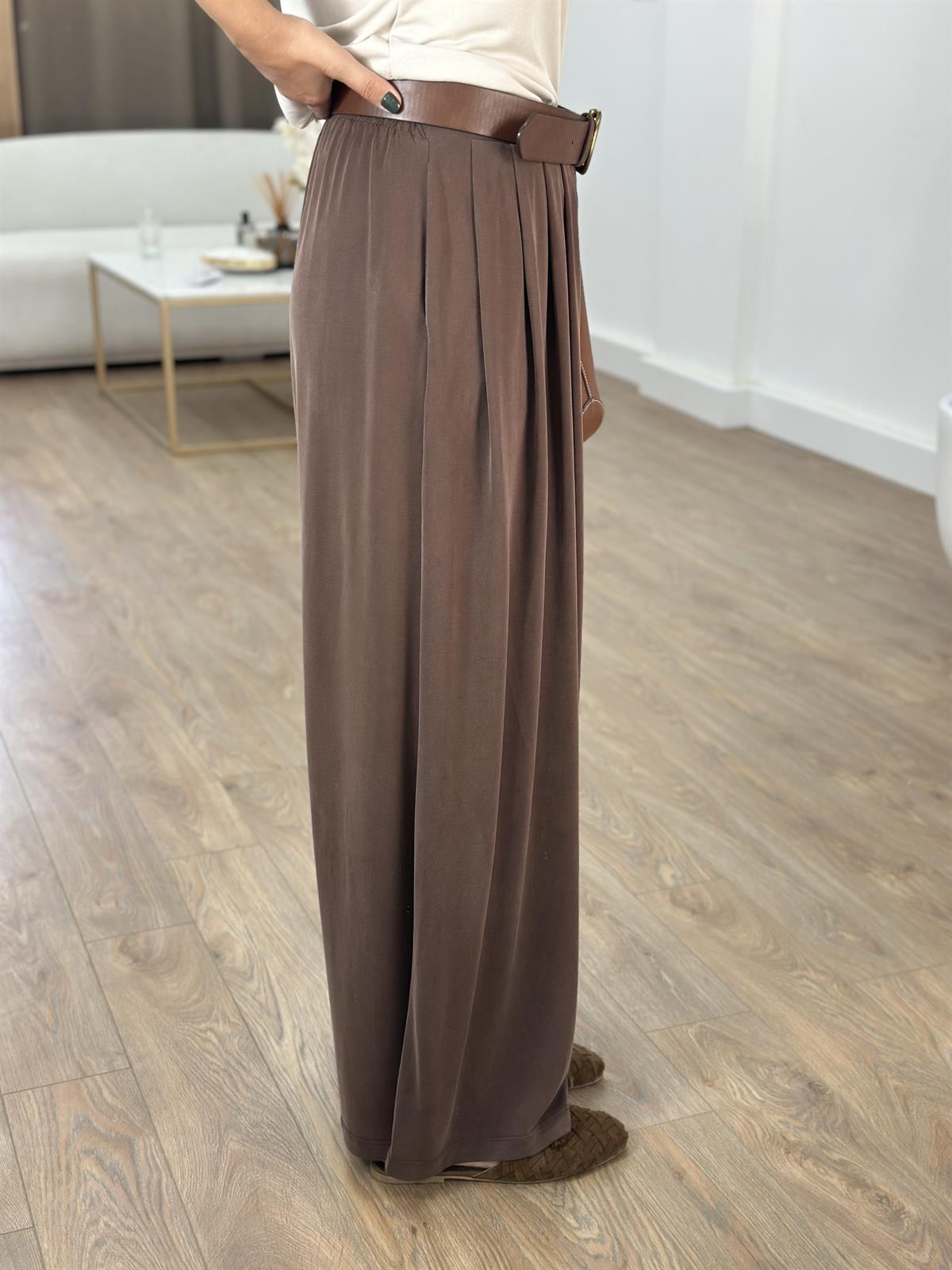 Beli Lastikli Bol Paça Modal Pantolon - Kahverengi