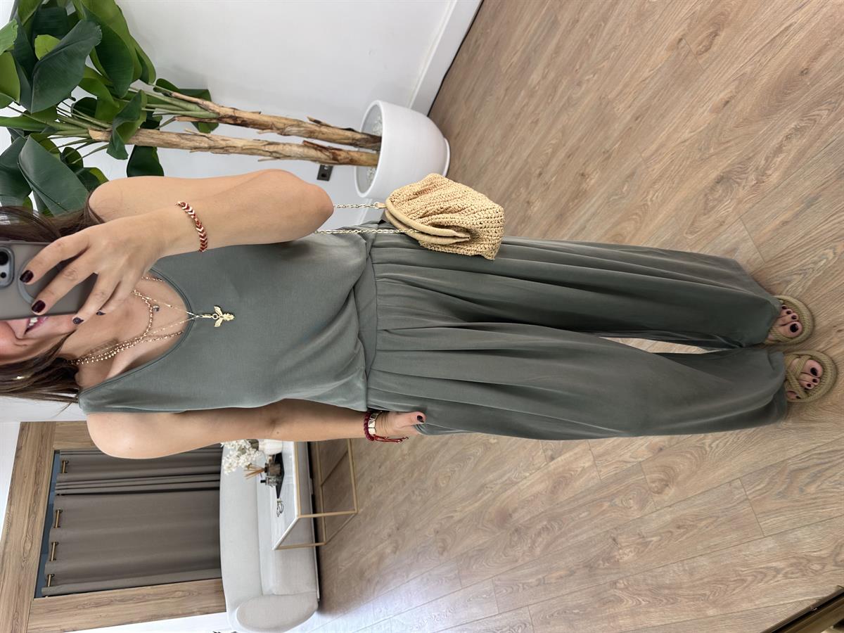 Beli Lastikli Bol Paça Modal Pantolon - Haki