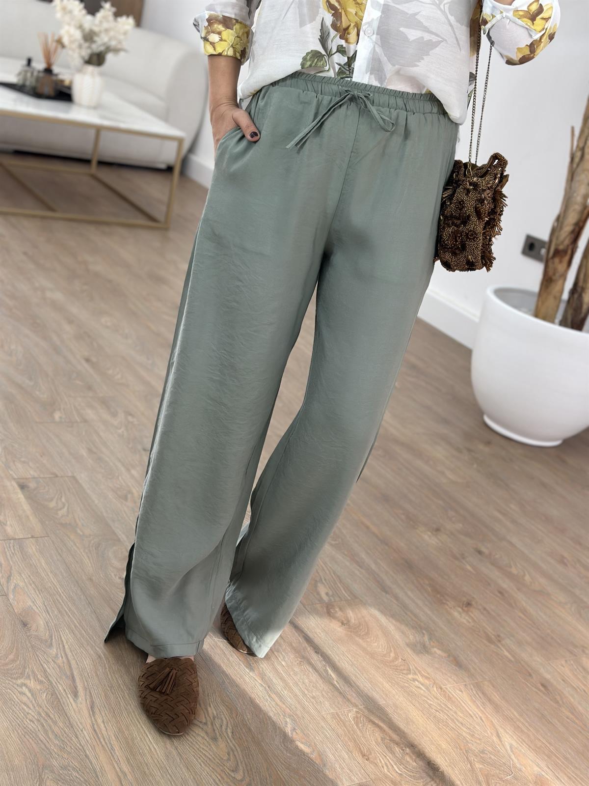 Beli Lastikli Bol Paça Pantolon - Haki